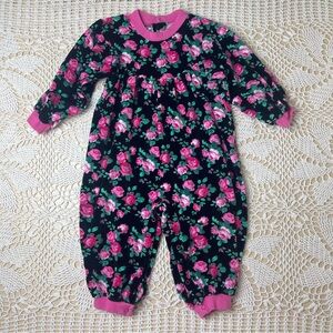 Vintage 1990s Polar Baby Girl 18 Months Velour Floral Long Sleeve Jumpsuit